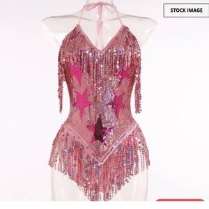 Imekis Pink Sequin Star Taylor Swift bodysuit. Size s
